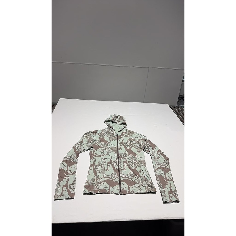 Patagonia Womens Floral Hooded Jacket Light Green Brown Full Zip Small B8-18